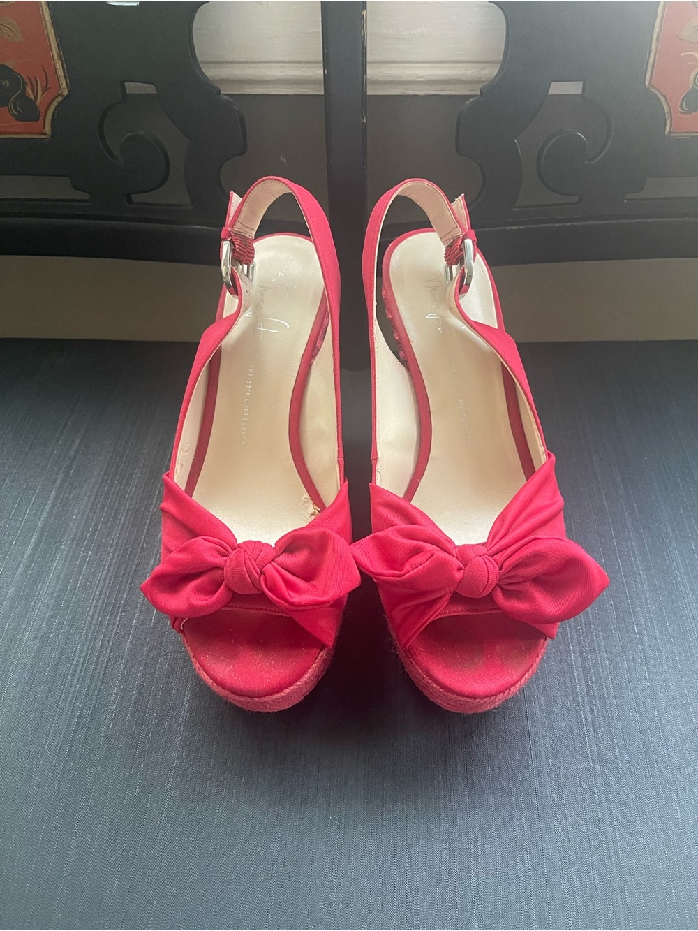 Franco Sarto Red Bow Slingback Wedge Sandals